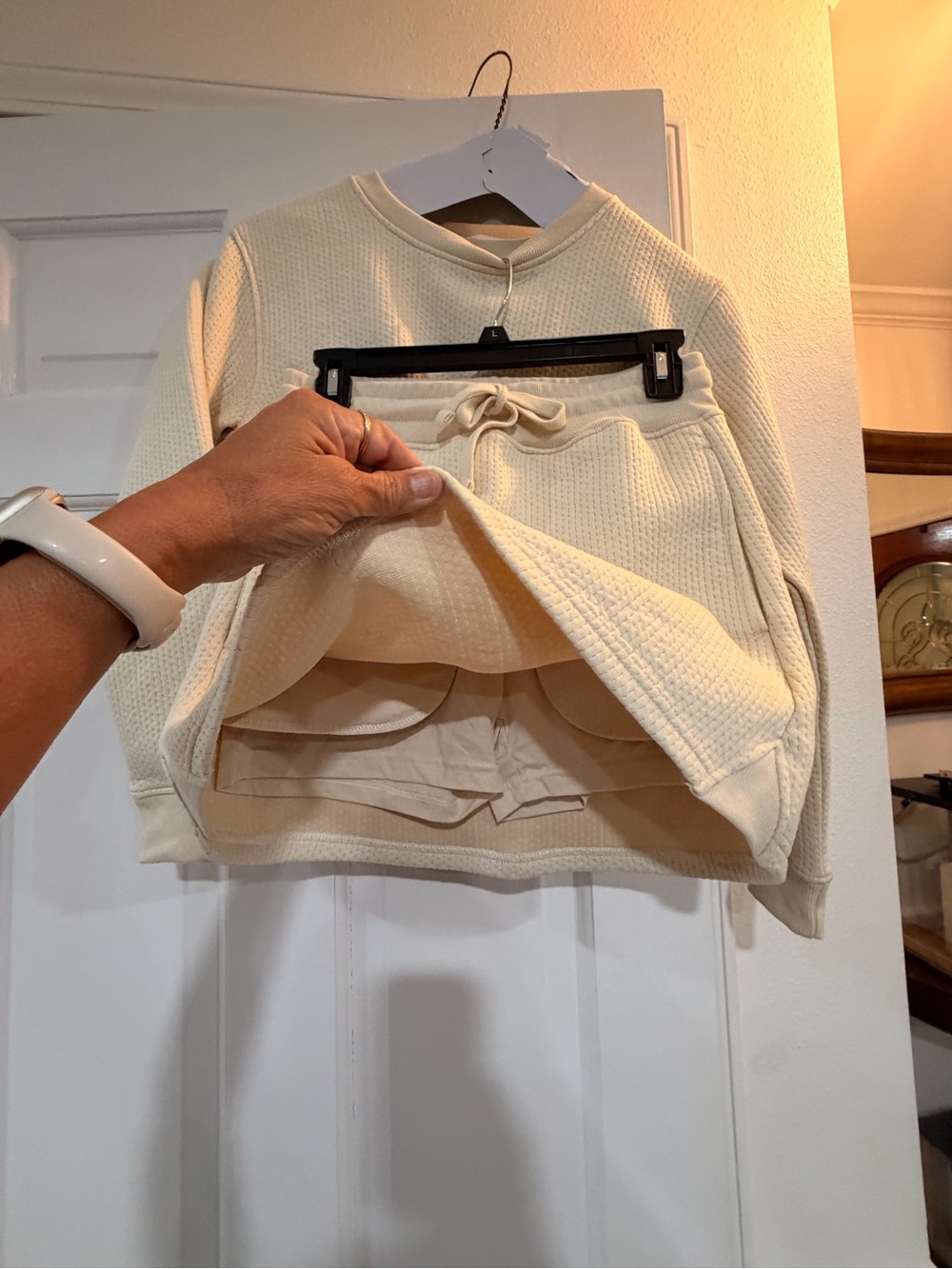 Cream Waffle-Knit Drawstring Skirt - Women's Casual - Picture 3 of 4